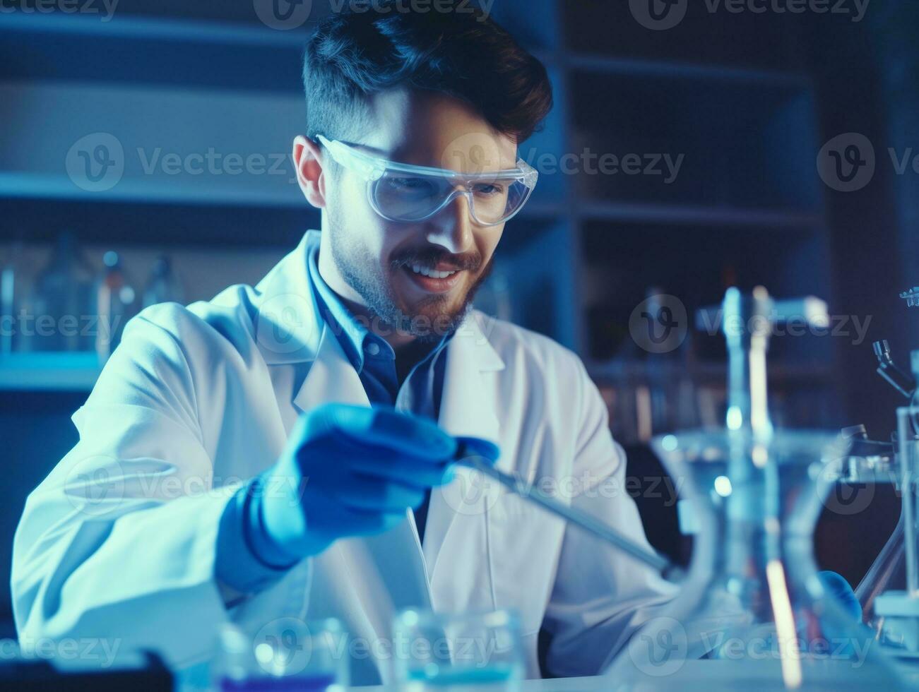 Male scientist conducting experiments in a high tech lab AI Generative photo