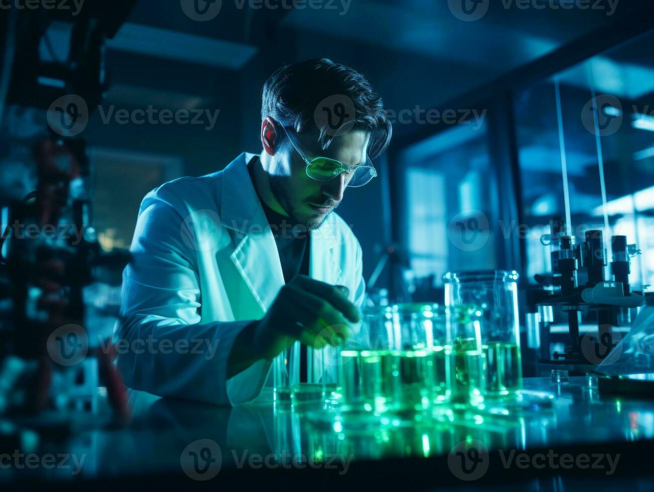Male scientist conducting experiments in a high tech lab AI Generative photo