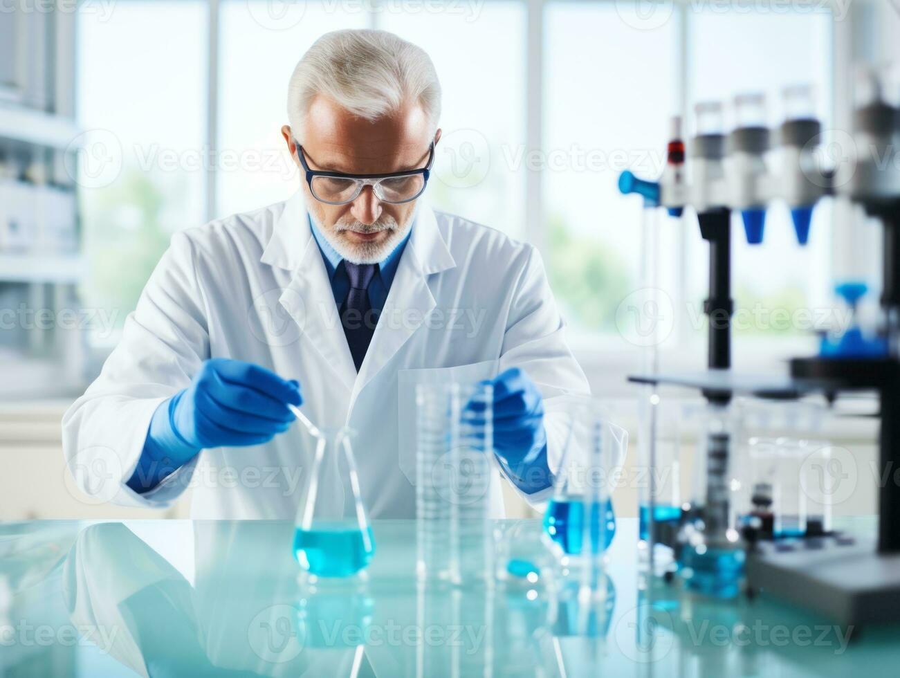 Male scientist conducting experiments in a high tech lab AI Generative photo