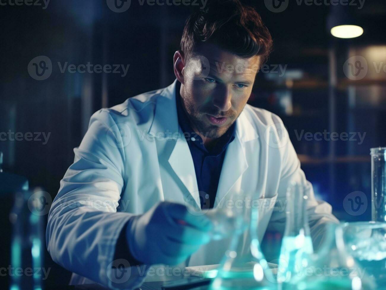 Male scientist conducting experiments in a high tech lab AI Generative photo
