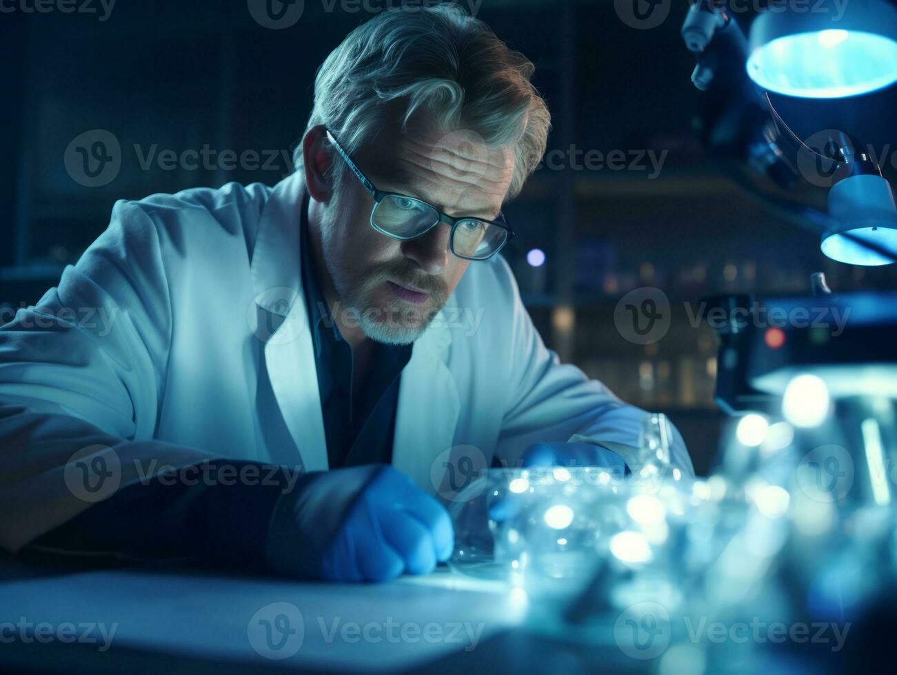 Male scientist conducting experiments in a high tech lab AI Generative photo