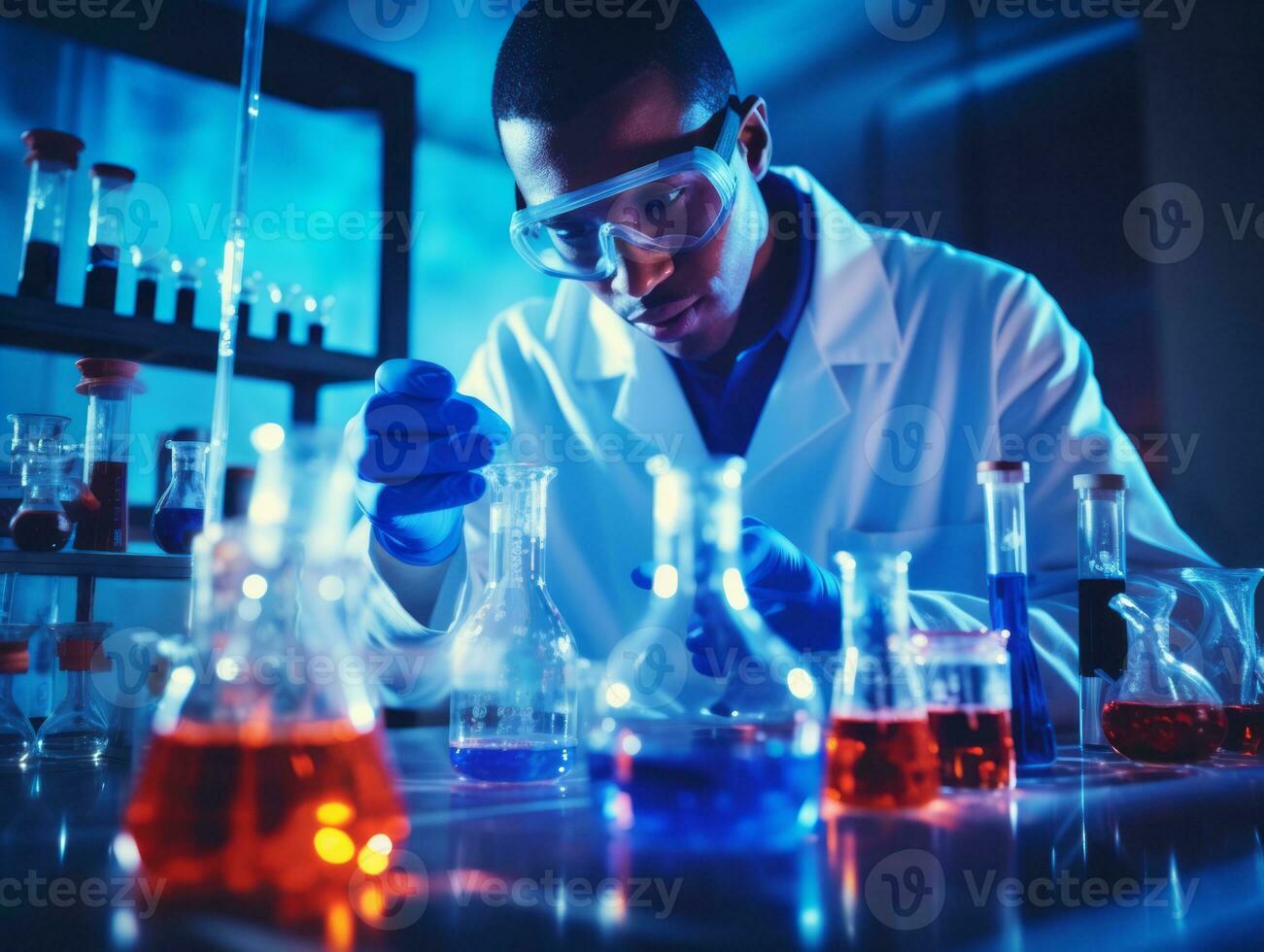 Male scientist conducting experiments in a high tech lab AI Generative photo