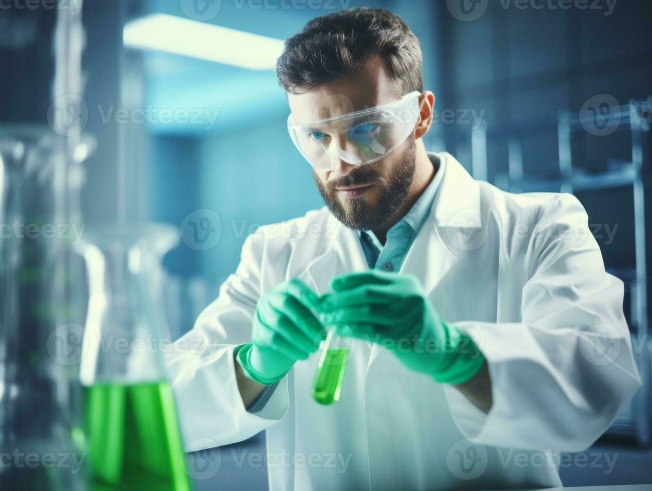 Male scientist conducting experiments in a high tech lab AI Generative photo