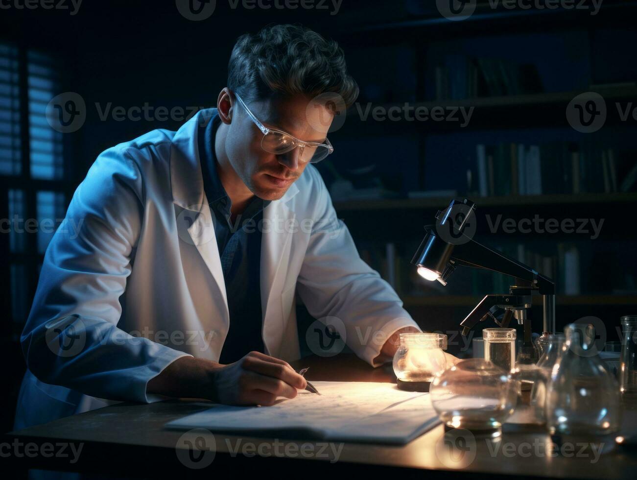 Male scientist conducting experiments in a high tech lab AI Generative photo