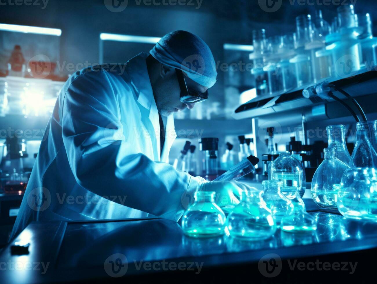 Male scientist conducting experiments in a high tech lab AI Generative photo