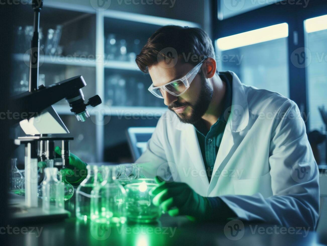 Male scientist conducting experiments in a high tech lab AI Generative photo
