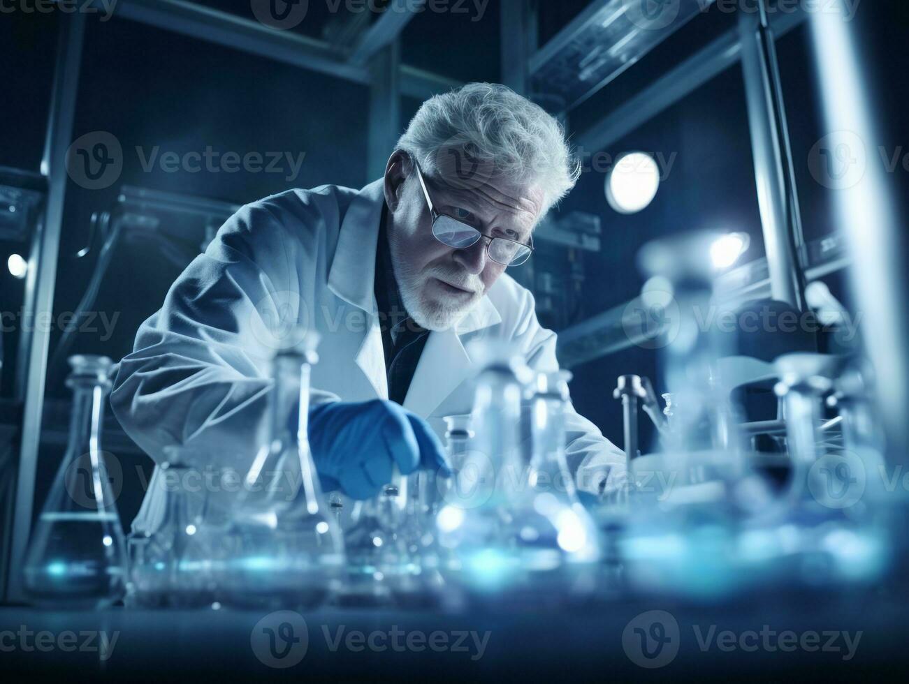 Male scientist conducting experiments in a high tech lab AI Generative photo