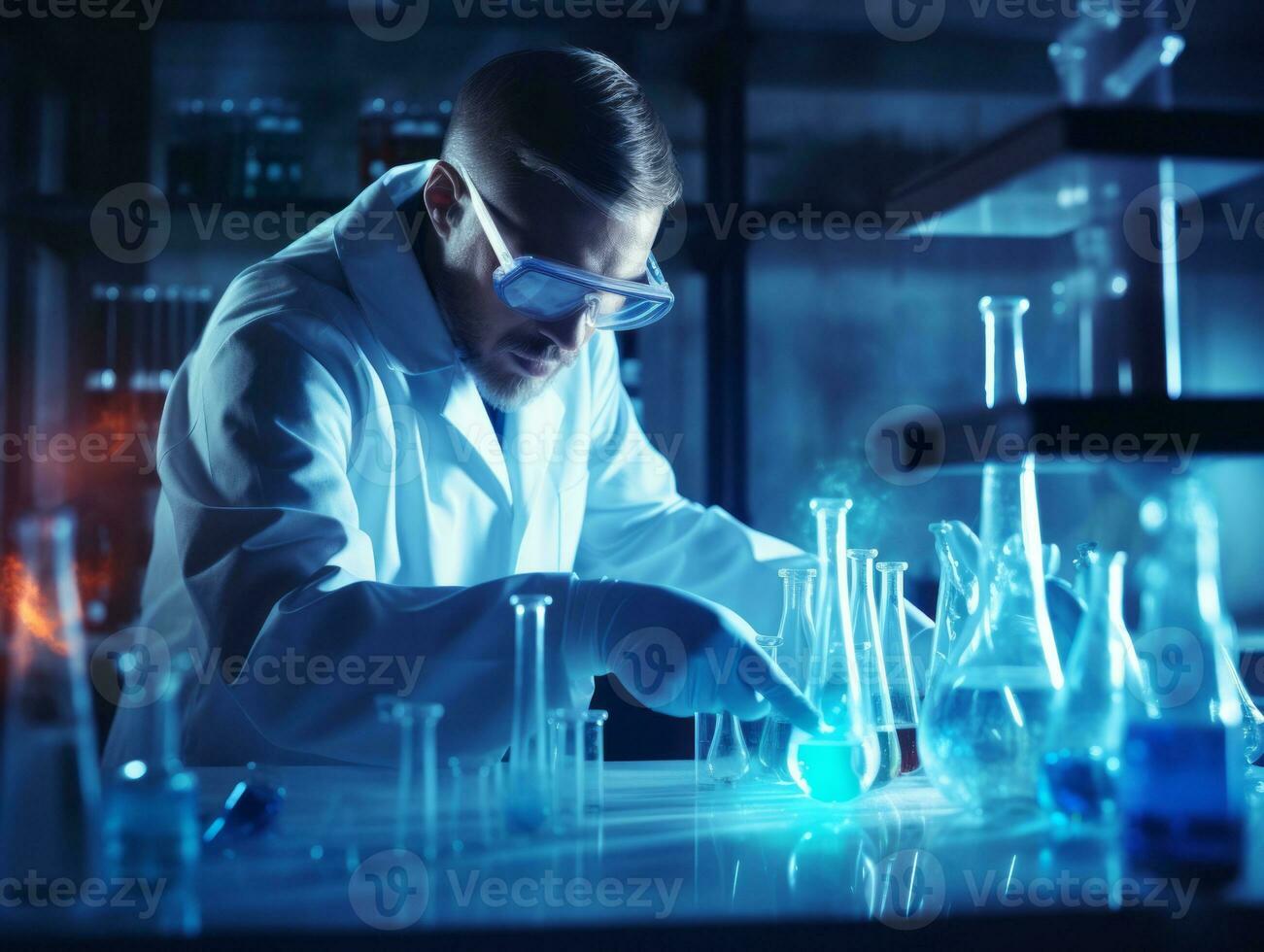 Male scientist conducting experiments in a high tech lab AI Generative photo