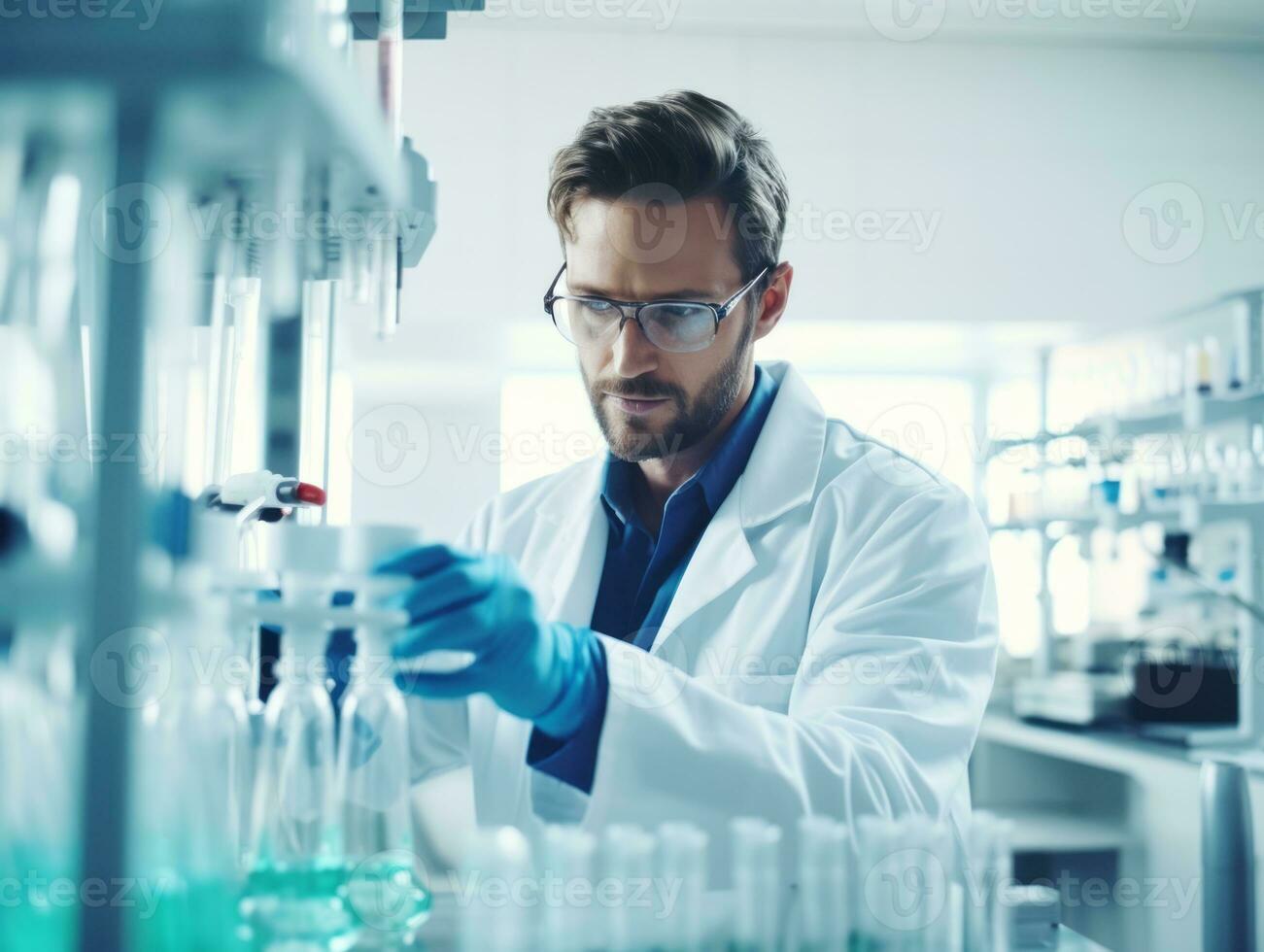 Male scientist conducting experiments in a high tech lab AI Generative photo