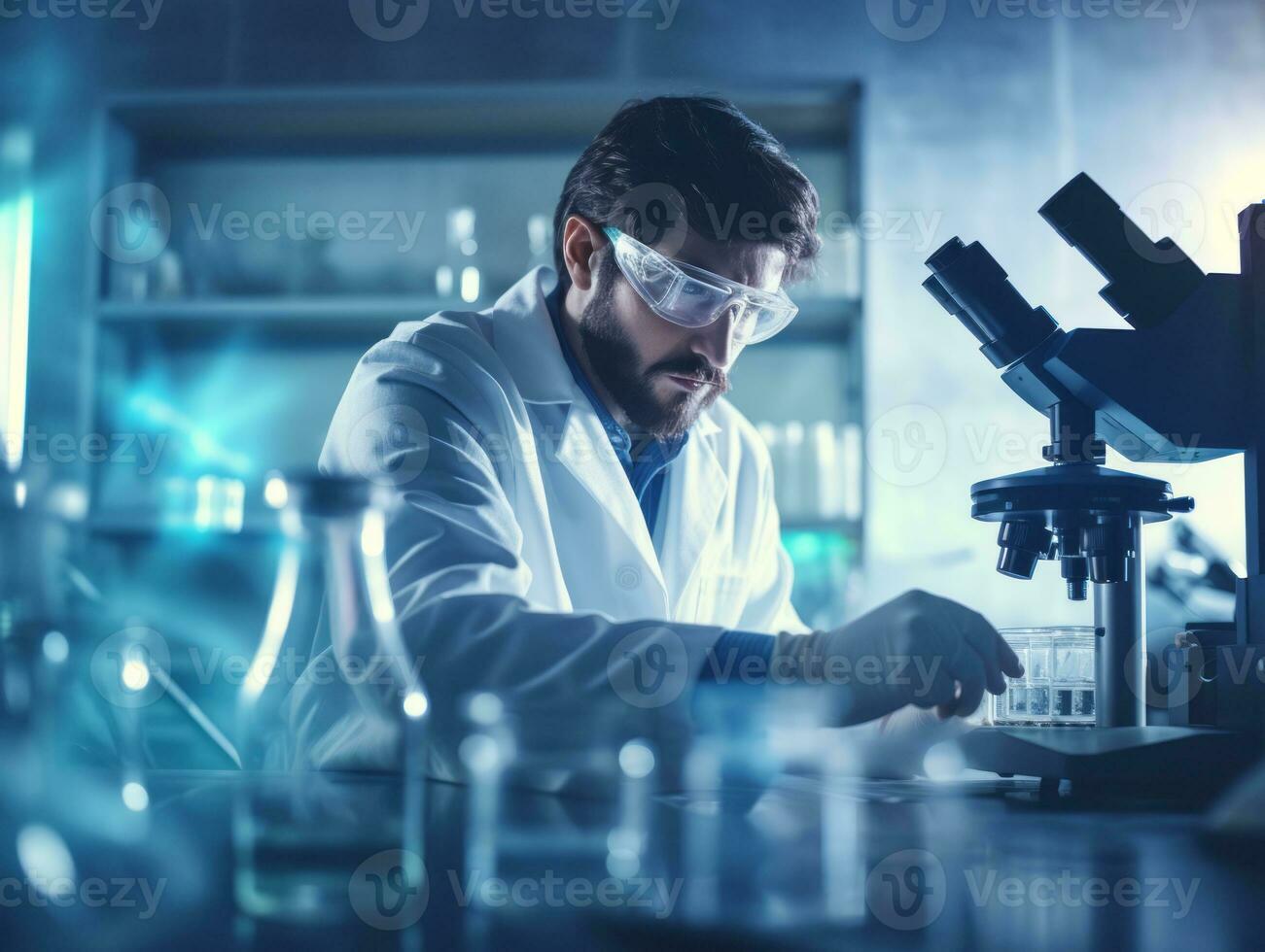 Male scientist conducting experiments in a high tech lab AI Generative photo