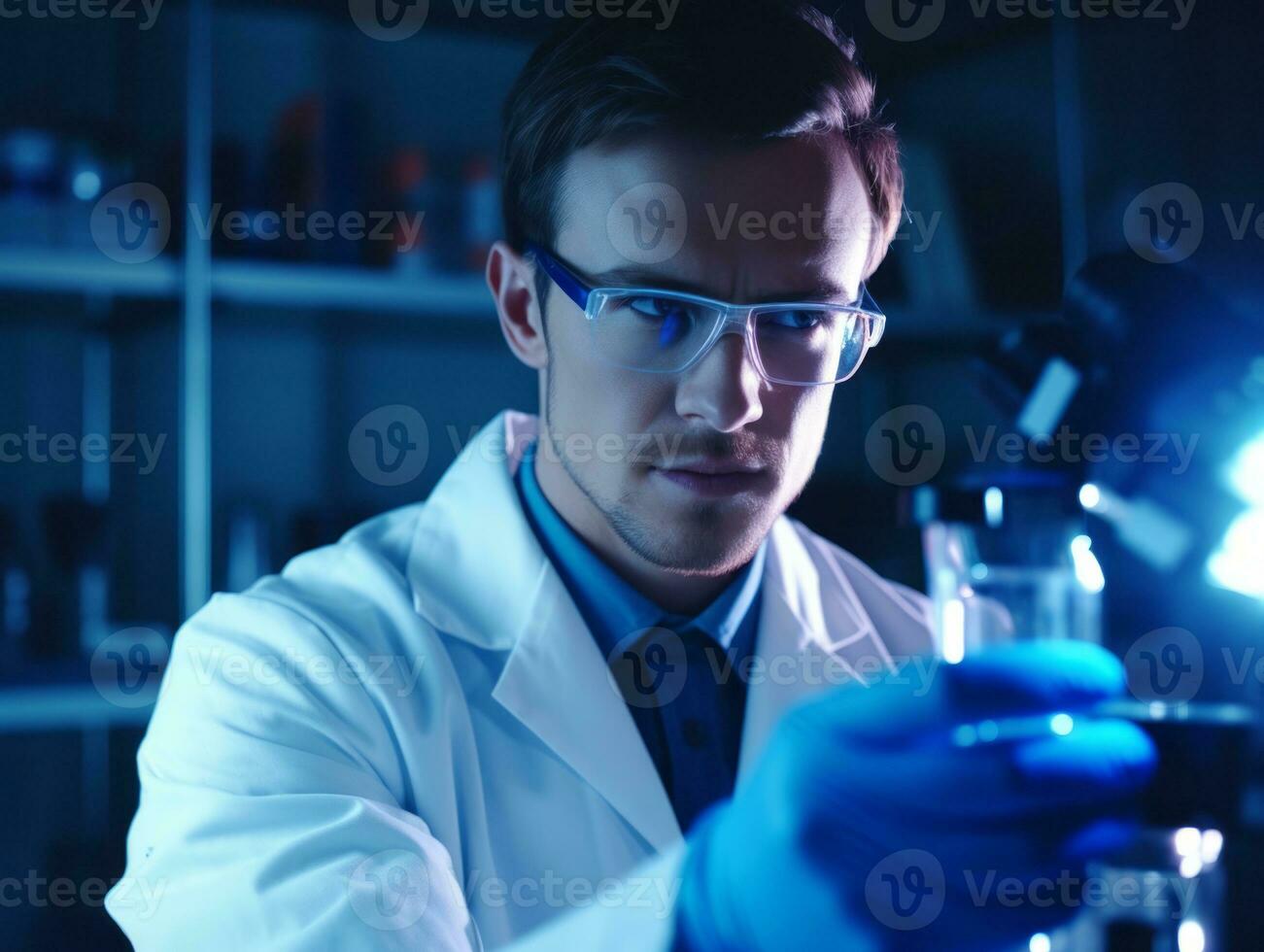 Male scientist conducting experiments in a high tech lab AI Generative photo