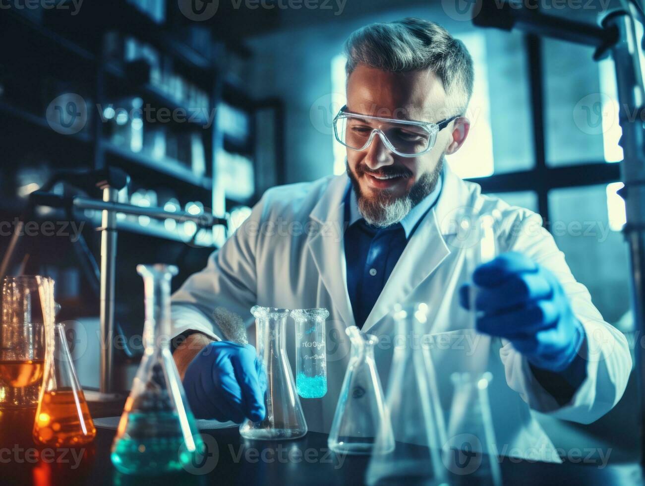 Male scientist conducting experiments in a high tech lab AI Generative photo