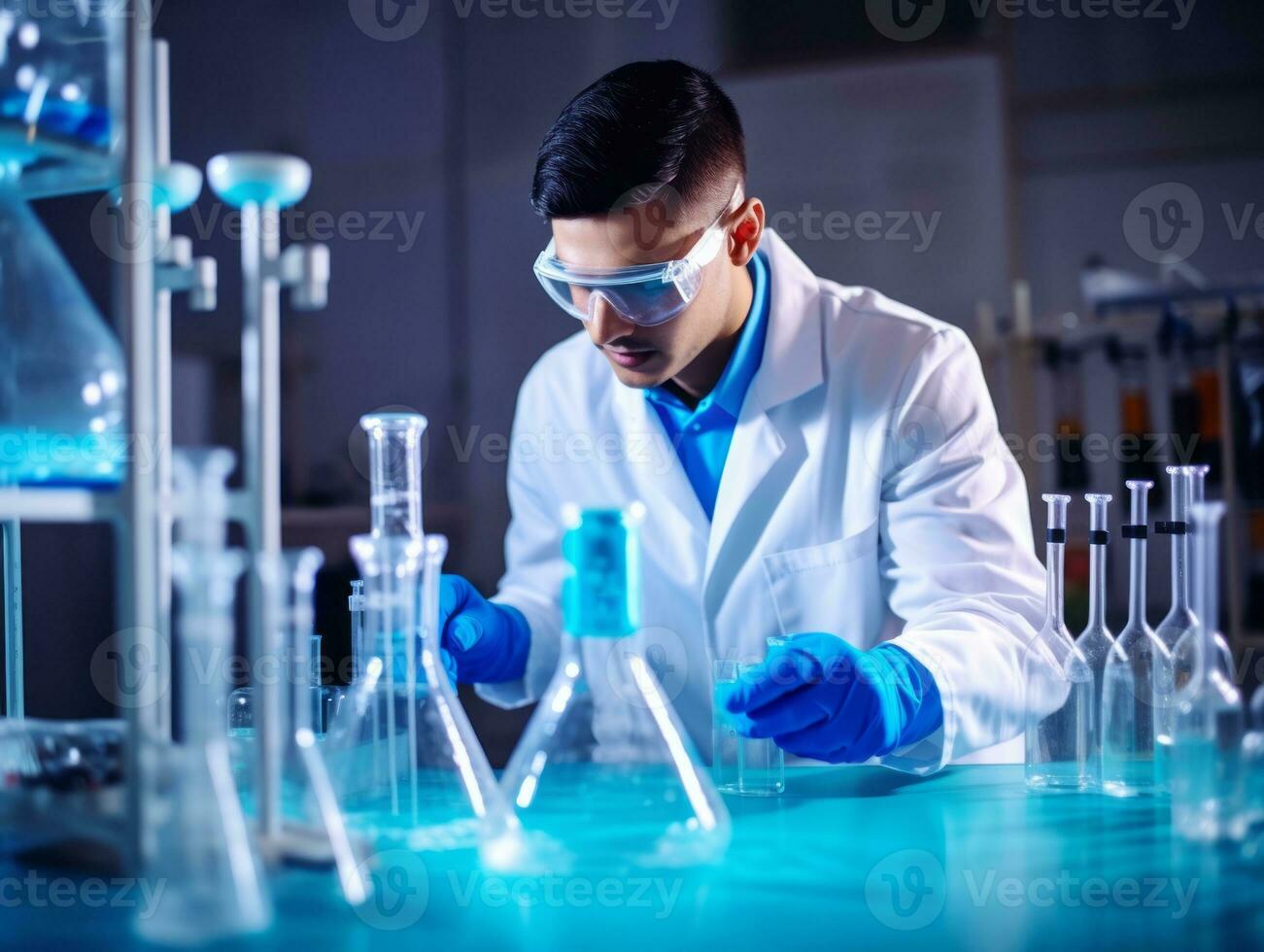 Male scientist conducting experiments in a high tech lab AI Generative photo