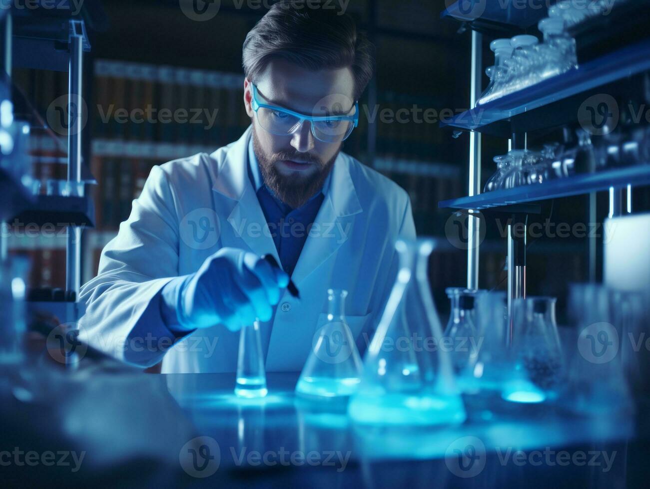 Male scientist conducting experiments in a high tech lab AI Generative photo