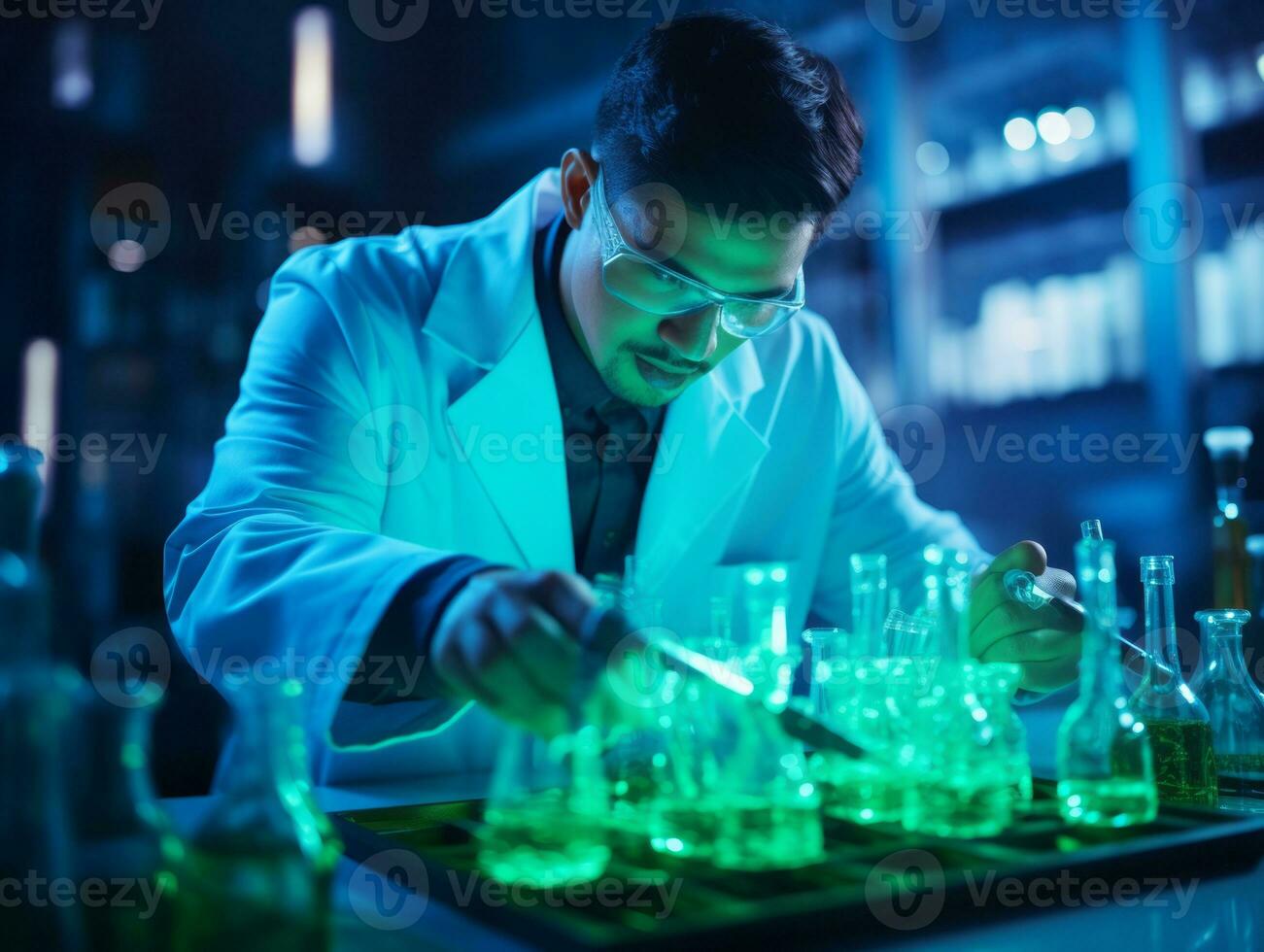 Male scientist conducting experiments in a high tech lab AI Generative photo