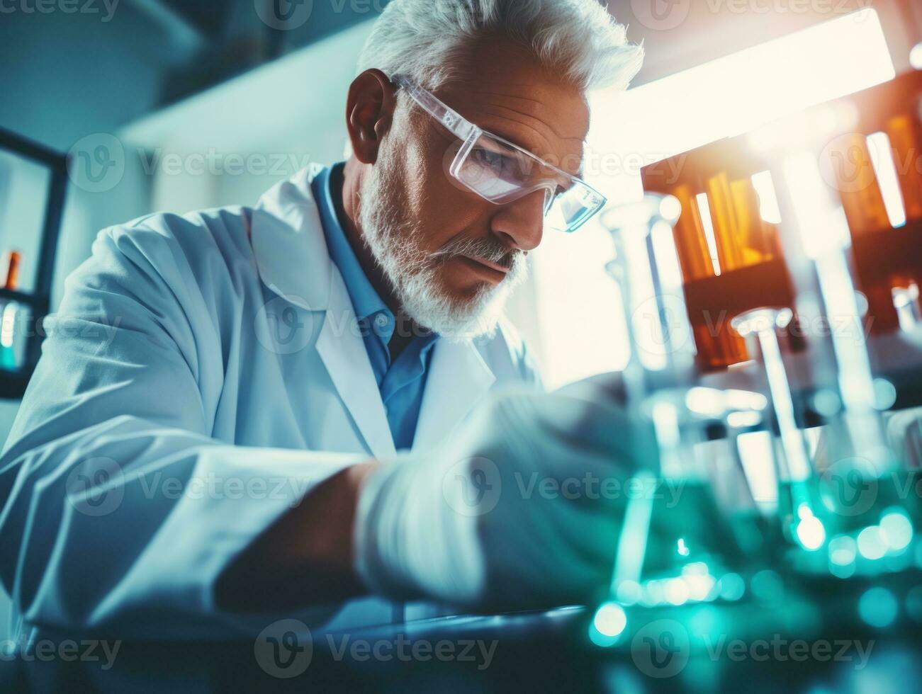 Male scientist conducting experiments in a high tech lab AI Generative photo