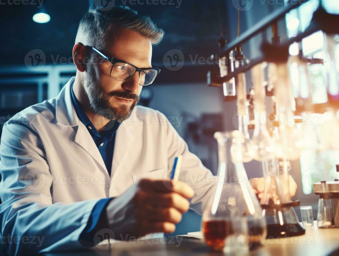 Male scientist conducting experiments in a high tech lab AI Generative photo