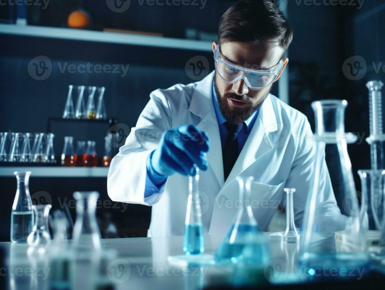 Male scientist conducting experiments in a high tech lab AI Generative photo