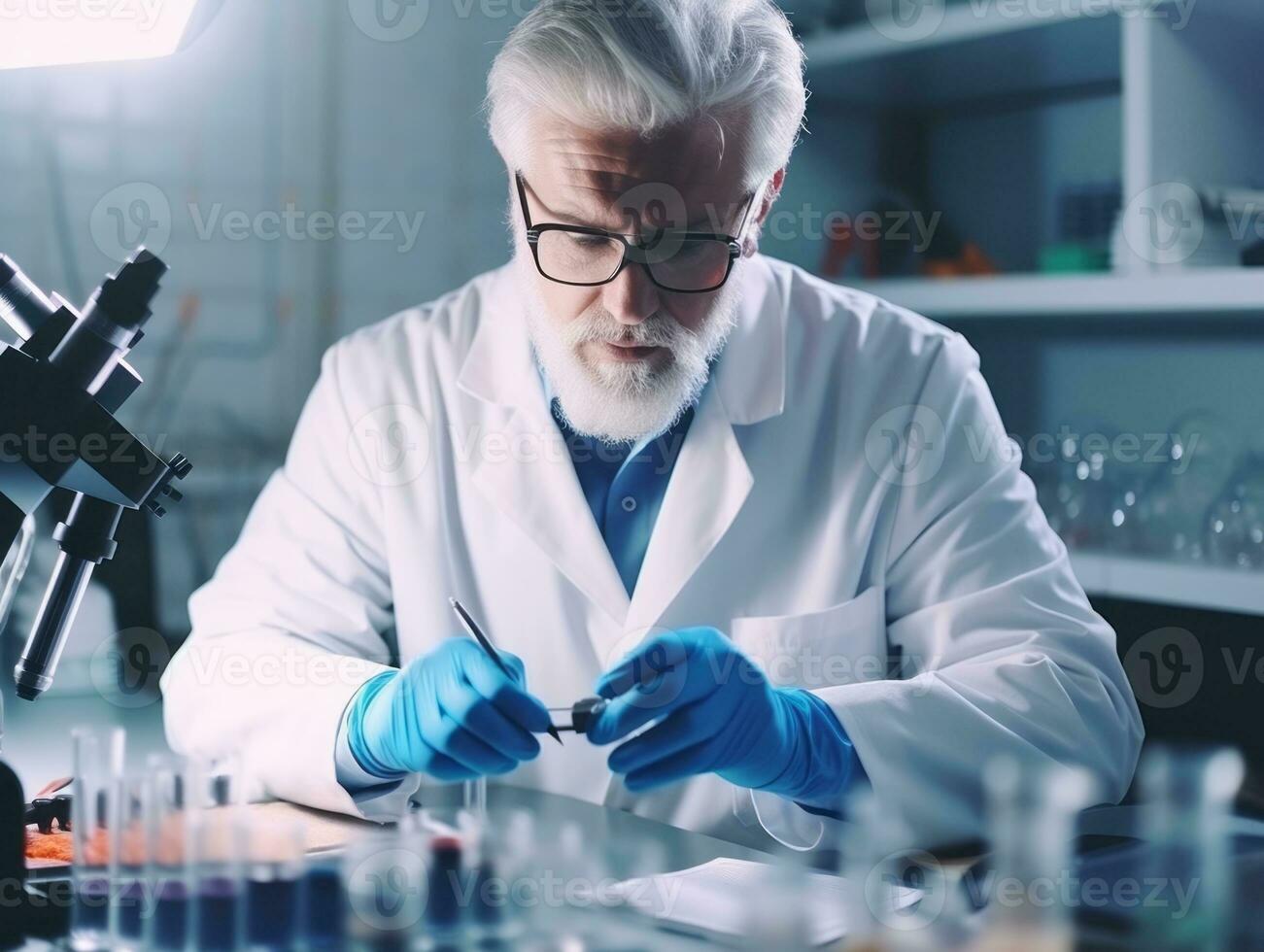 Male scientist conducting experiments in a high tech lab AI Generative photo