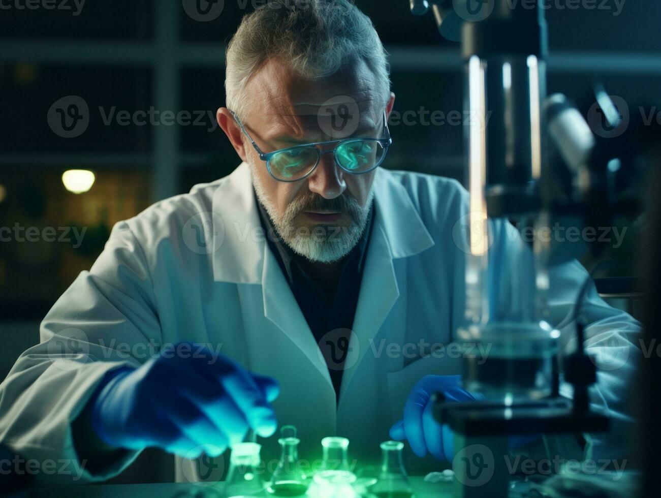 Male scientist conducting experiments in a high tech lab AI Generative photo