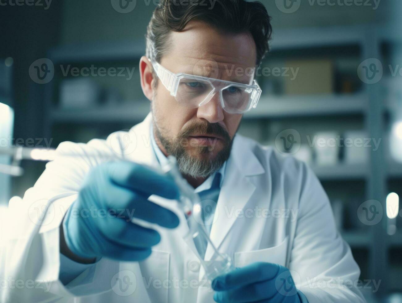 Male scientist conducting experiments in a high tech lab AI Generative photo