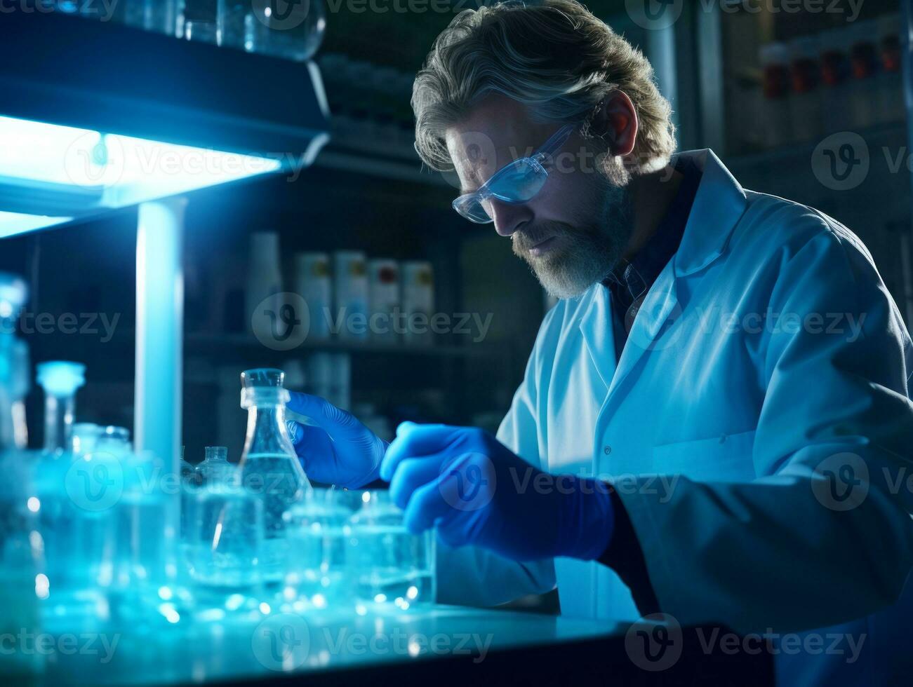 Male scientist conducting experiments in a high tech lab AI Generative photo