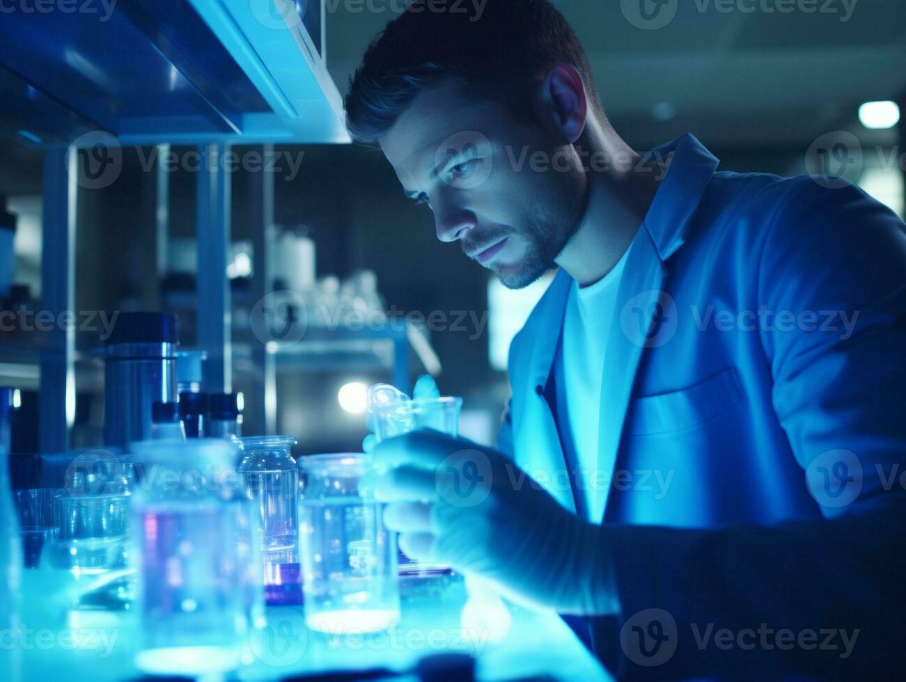 Male scientist conducting experiments in a high tech lab AI Generative photo