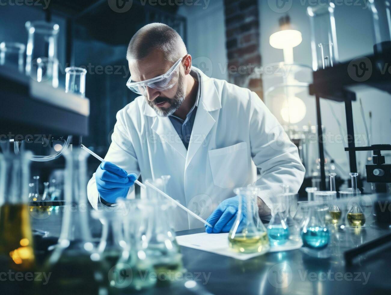 Male scientist conducting experiments in a high tech lab AI Generative photo