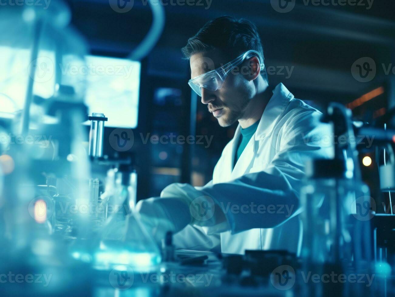 Male scientist conducting experiments in a high tech lab AI Generative photo