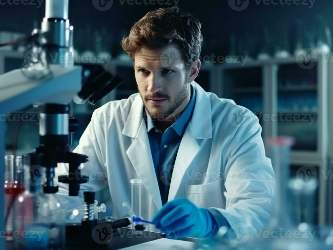 Male scientist conducting experiments in a high tech lab AI Generative photo