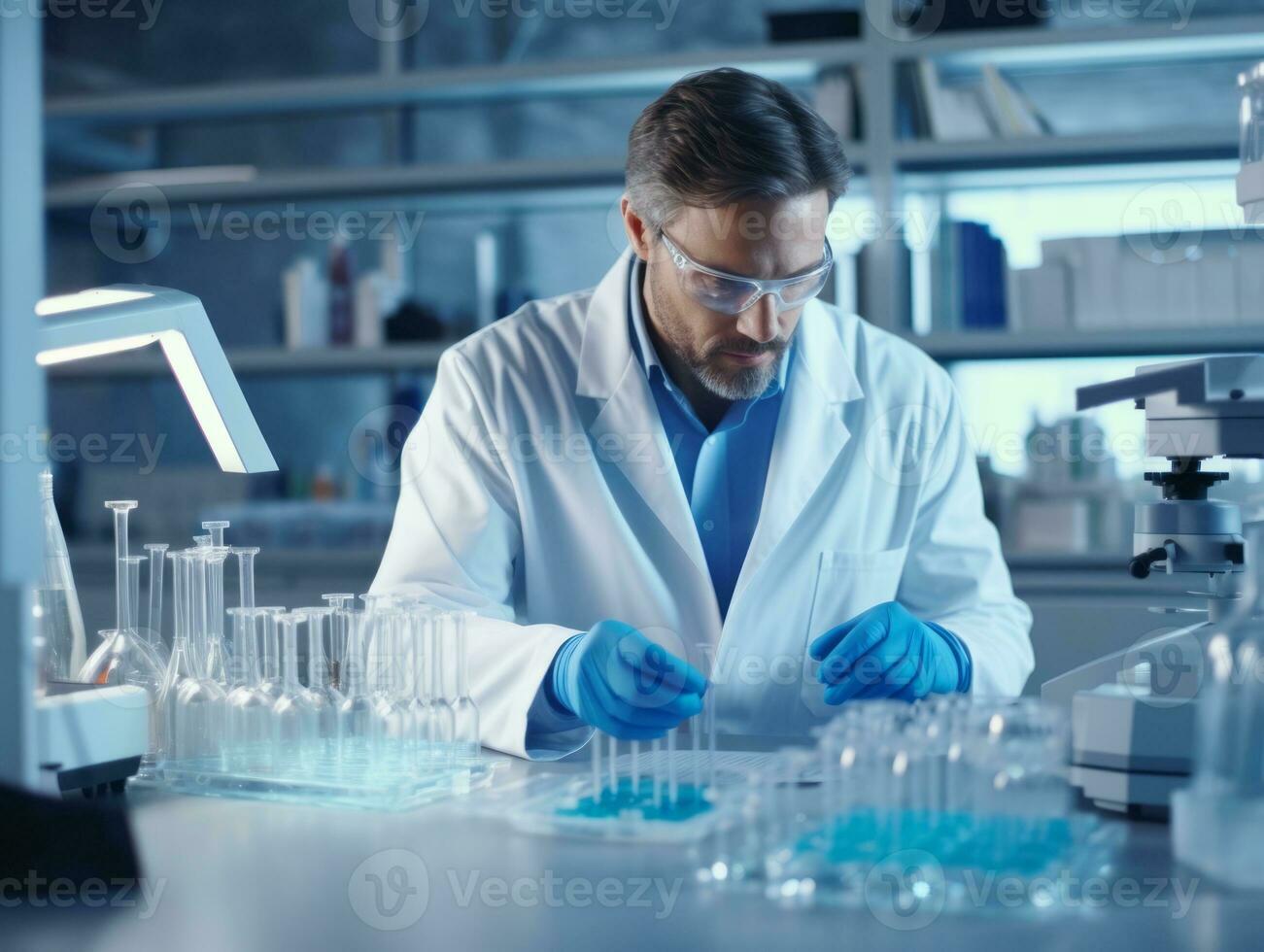 Male scientist conducting experiments in a high tech lab AI Generative photo