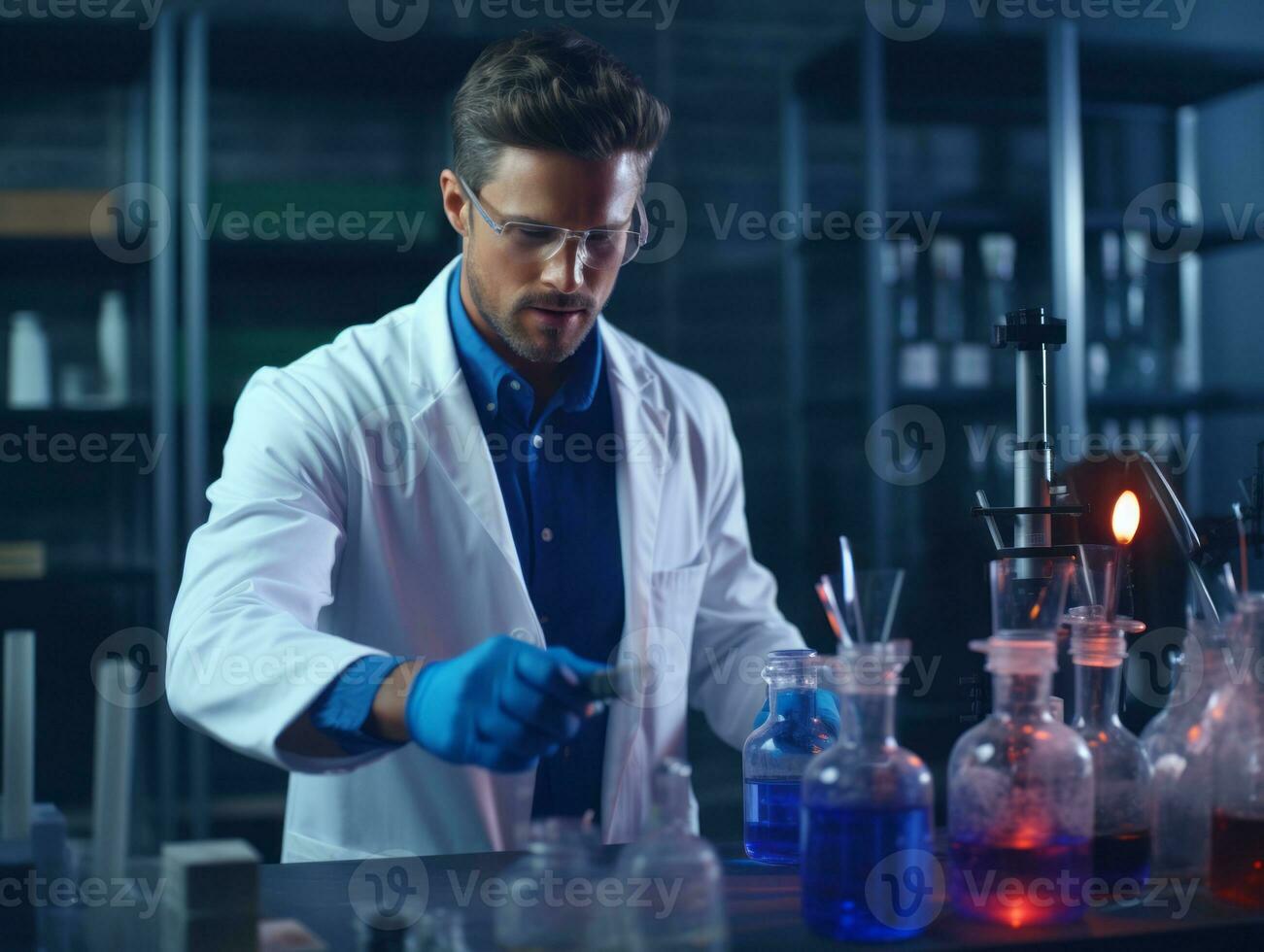 Male scientist conducting experiments in a high tech lab AI Generative photo