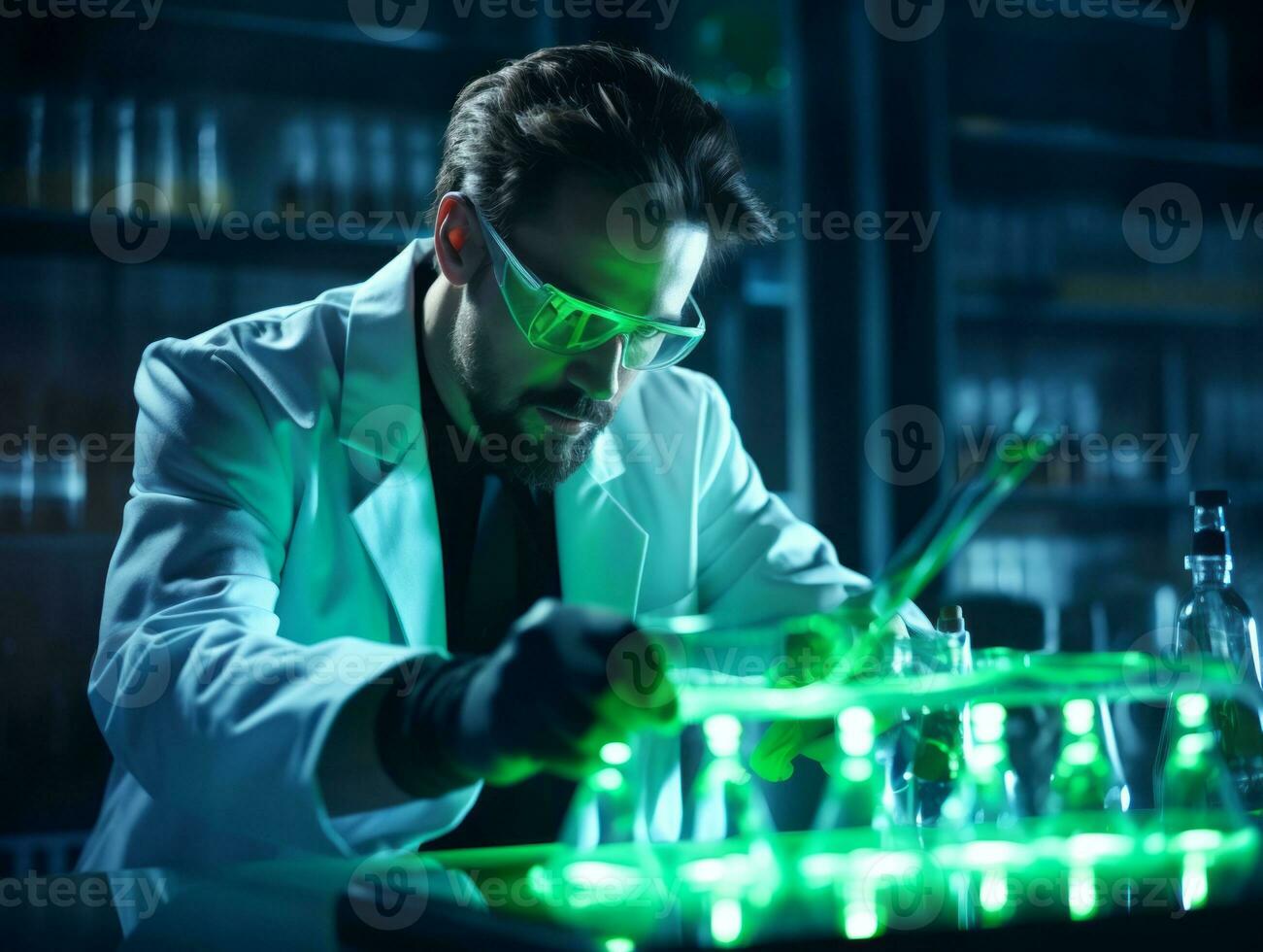Male scientist conducting experiments in a high tech lab AI Generative photo