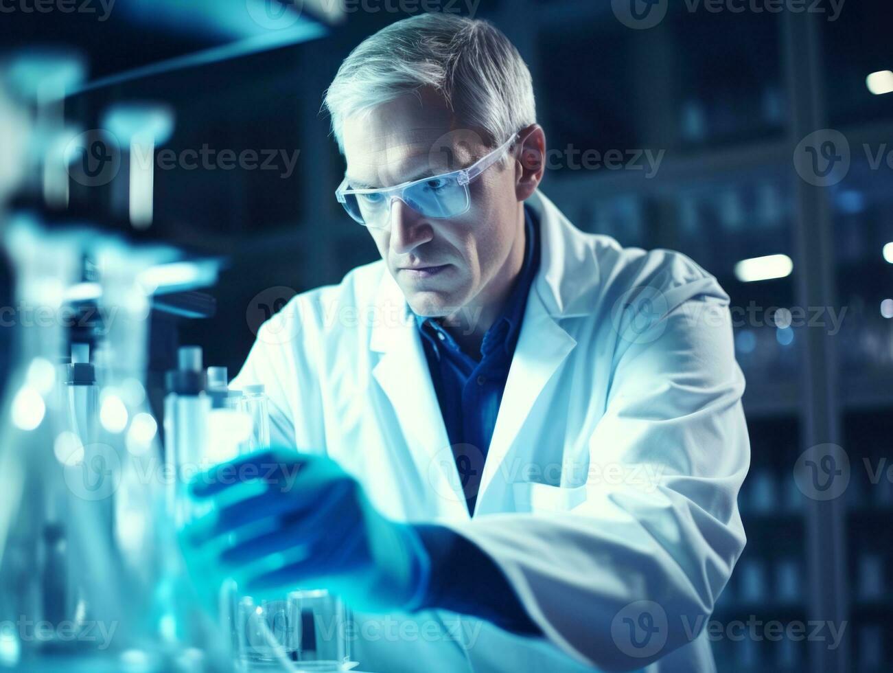 Male scientist conducting experiments in a high tech lab AI Generative photo