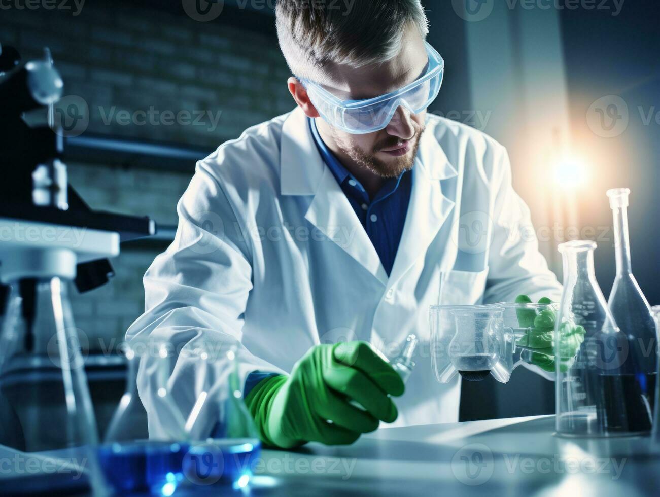 Male scientist conducting experiments in a high tech lab AI Generative photo