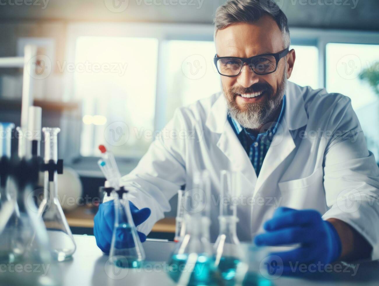 Male scientist conducting experiments in a high tech lab AI Generative photo