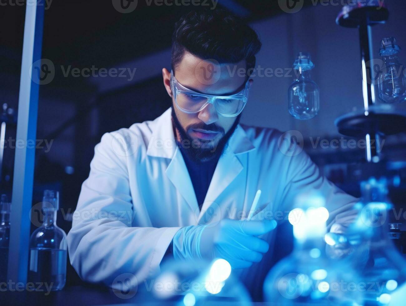 Male scientist conducting experiments in a high tech lab AI Generative photo