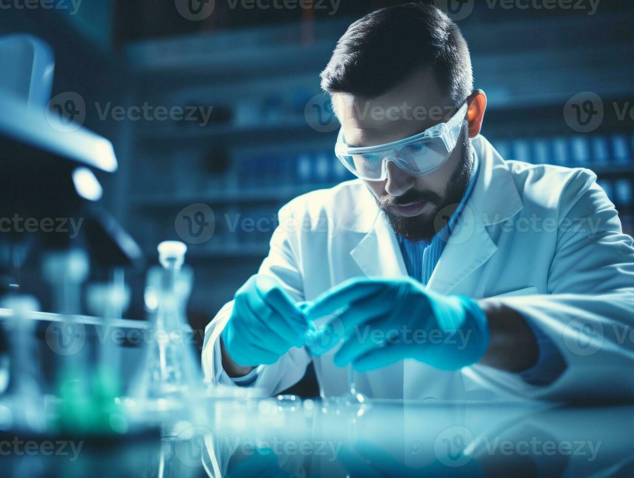 Male scientist conducting experiments in a high tech lab AI Generative photo