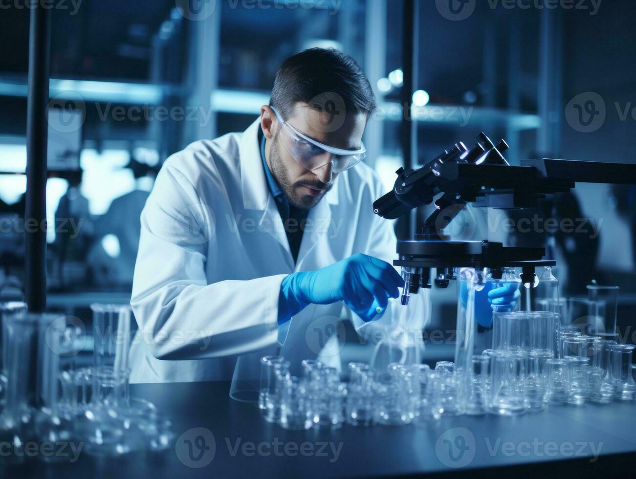 Male scientist conducting experiments in a high tech lab AI Generative photo