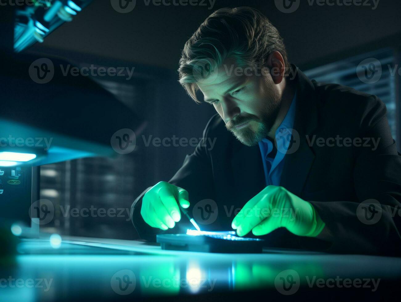 Male scientist conducting experiments in a high tech lab AI Generative photo