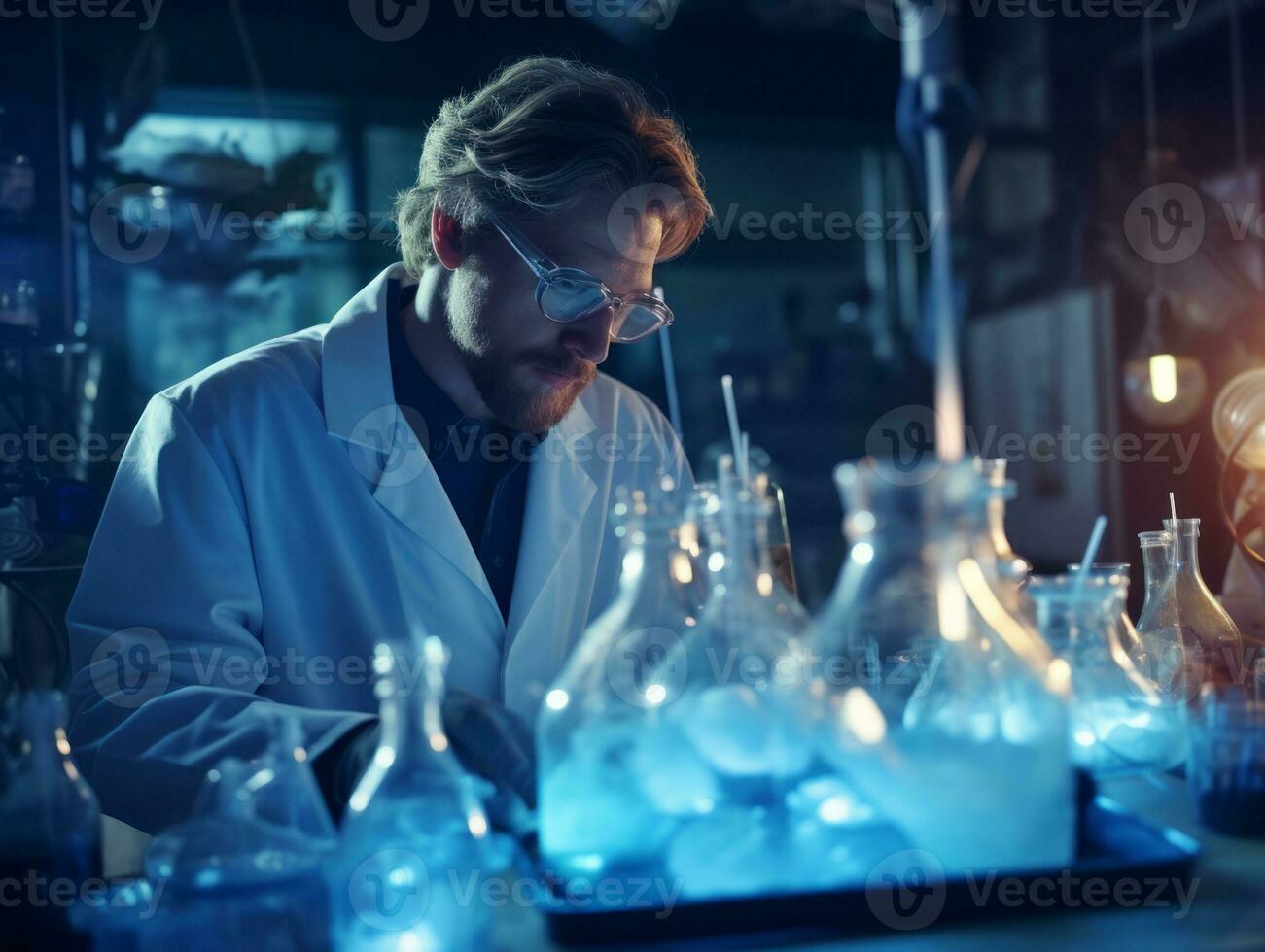 Male scientist conducting experiments in a high tech lab AI Generative photo
