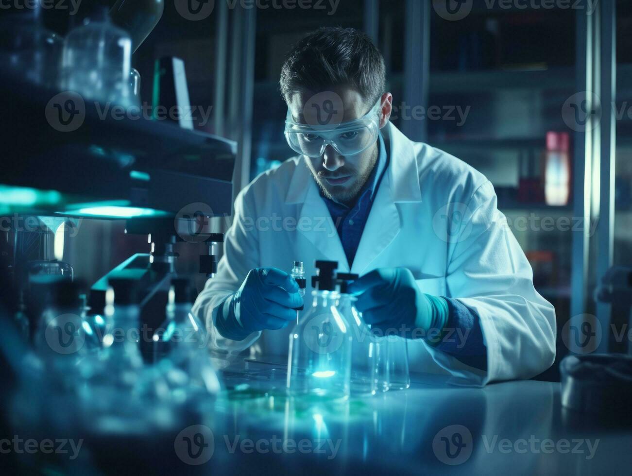 Male scientist conducting experiments in a high tech lab AI Generative photo