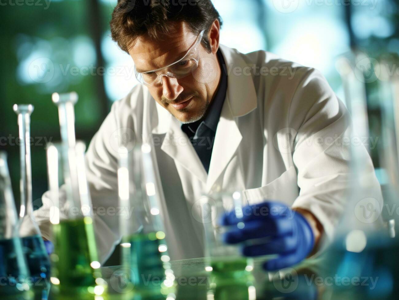 Male scientist conducting experiments in a high tech lab AI Generative photo