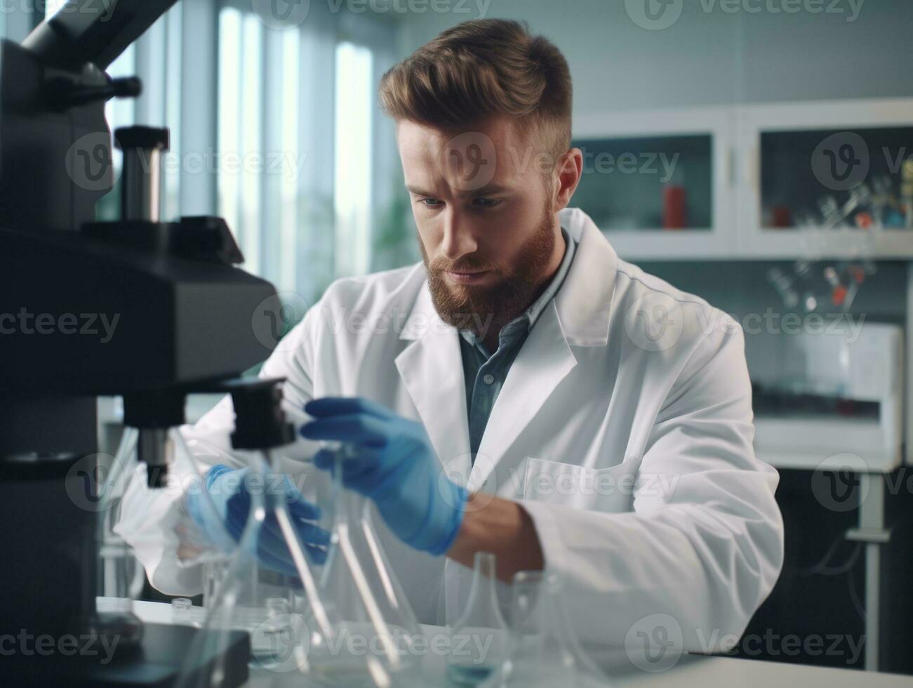 Male scientist conducting experiments in a high tech lab AI Generative photo