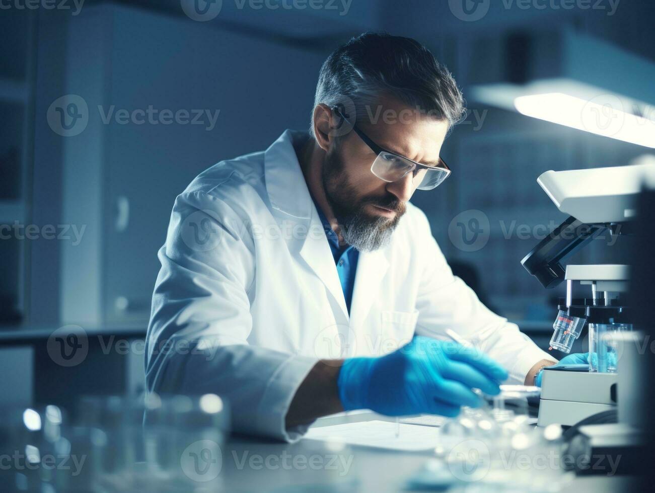 Male scientist conducting experiments in a high tech lab AI Generative photo