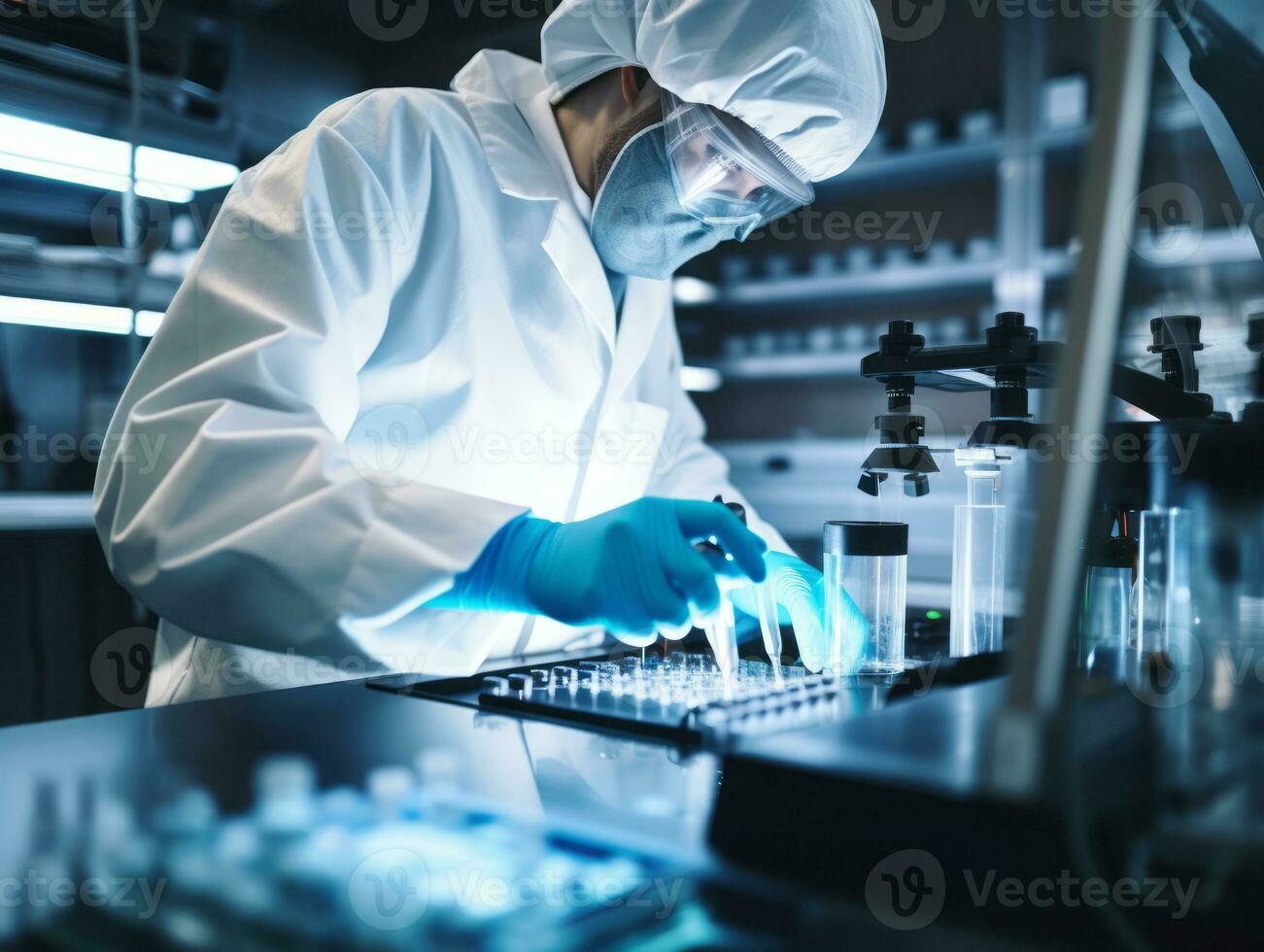 Male scientist conducting experiments in a high tech lab AI Generative photo