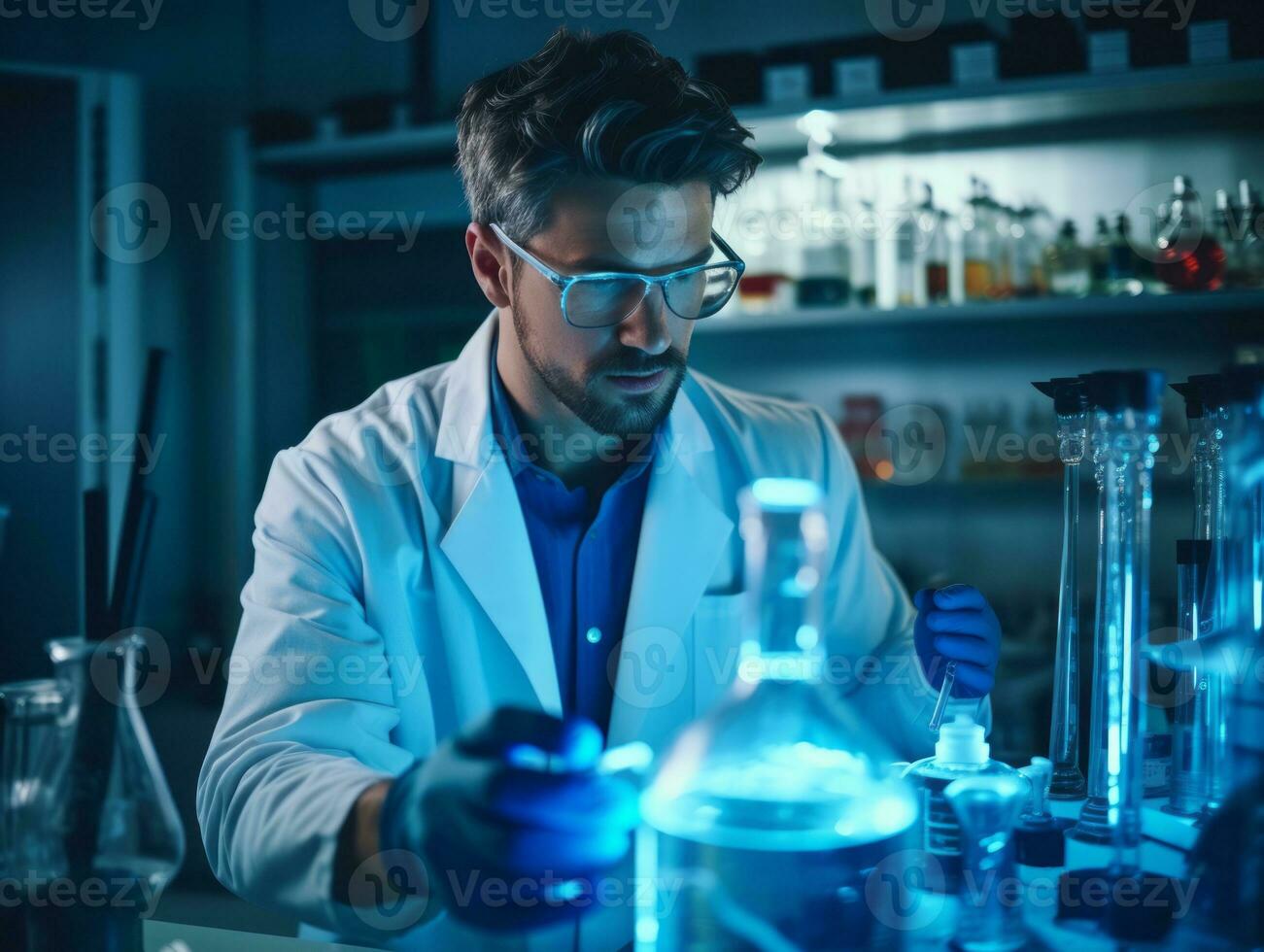 Male scientist conducting experiments in a high tech lab AI Generative photo