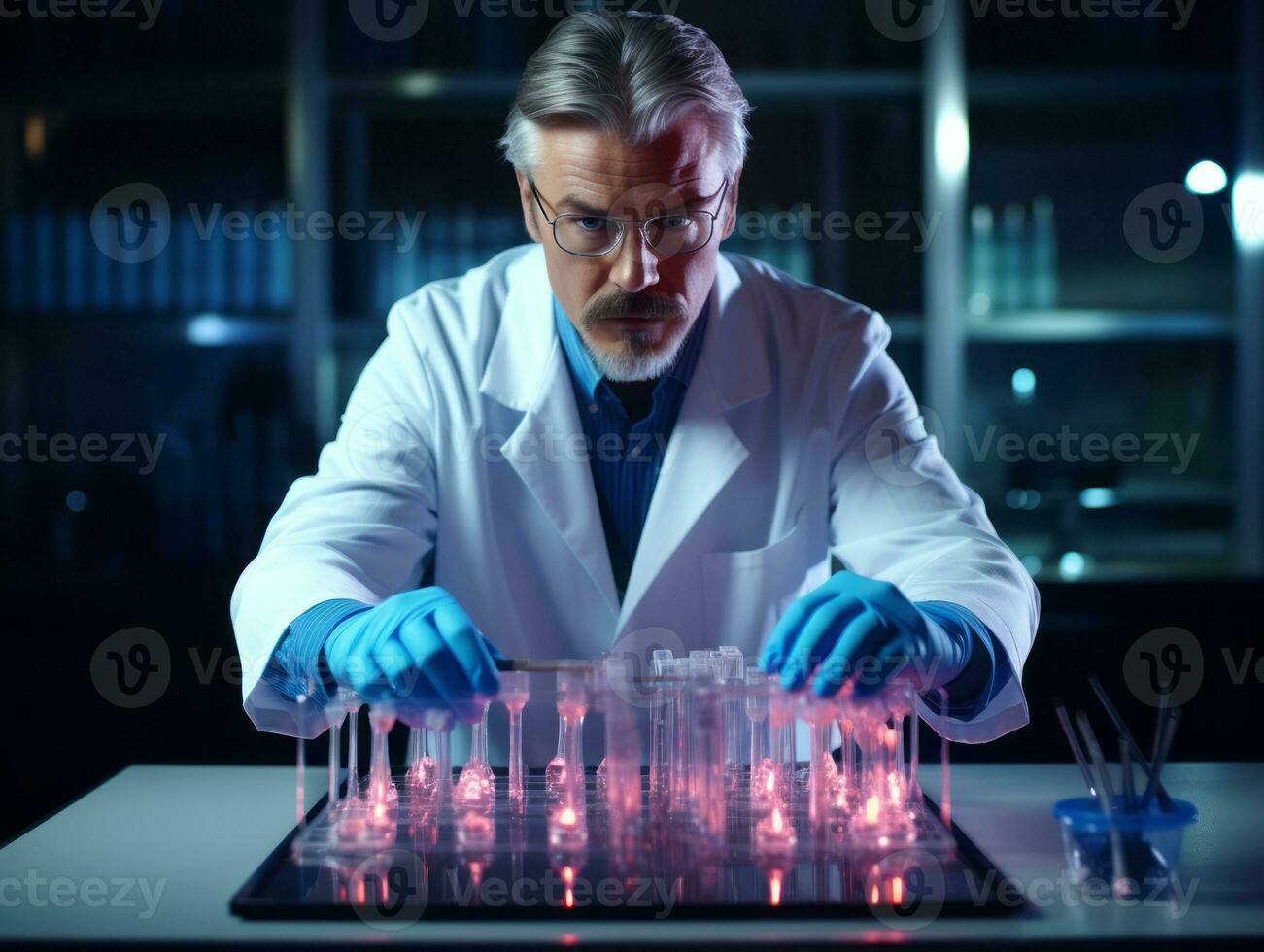 Male scientist conducting experiments in a high tech lab AI Generative photo