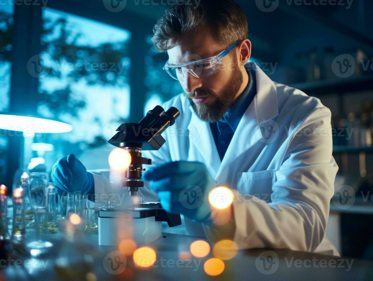 Male scientist conducting experiments in a high tech lab AI Generative photo