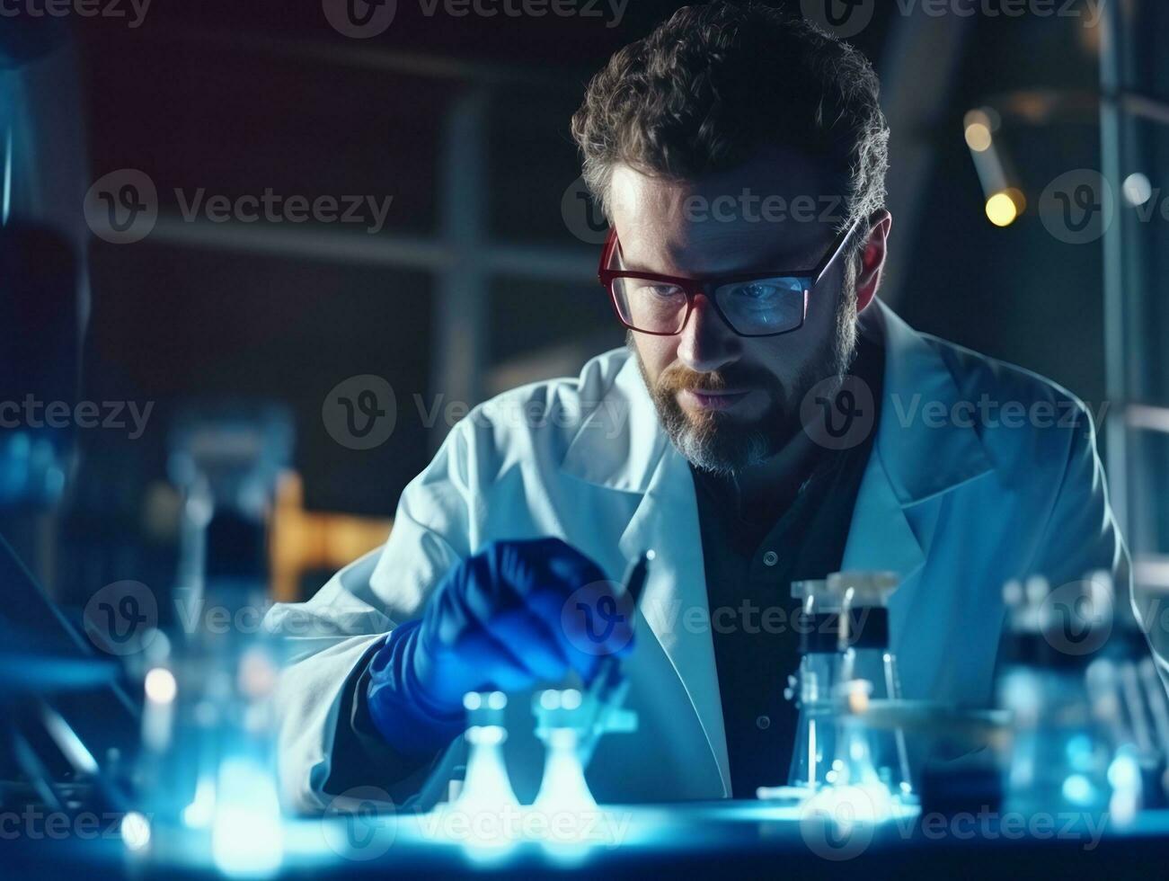 Male scientist conducting experiments in a high tech lab AI Generative photo